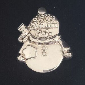 Vintage BEST Signed Silver Tone Snowman Brooch Pendant Christmas Frosty 2.75"